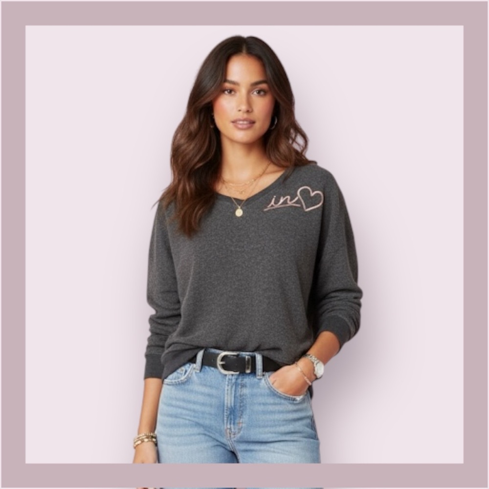 Wildfox Couture Baggy Beach “In Love” V-Neck Sweatshirt
